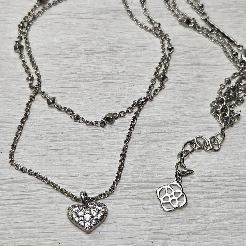 Kendra Scott Ari Silver Pavé Clear Crystal Heart Necklace